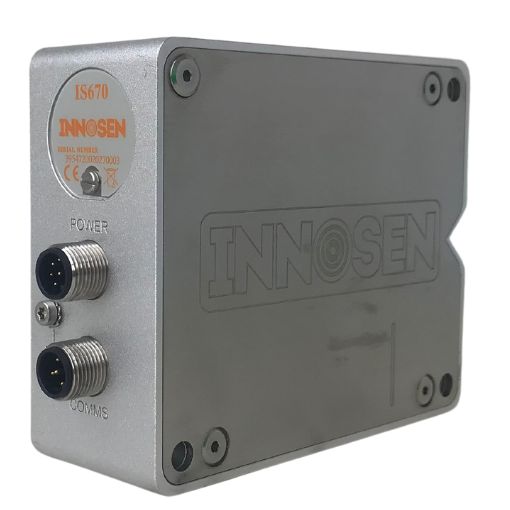 IS670 Missing Side Seam Lacquer Detector – side view IS670 Missing Side Seam Lacquer Detector, side view showing the two cable connectors