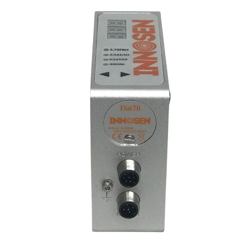 IS670 Missing Side Seam Lacquer Detector – end view IS670 Missing Side Seam Lacquer Detector, end view with control panel and two connectors